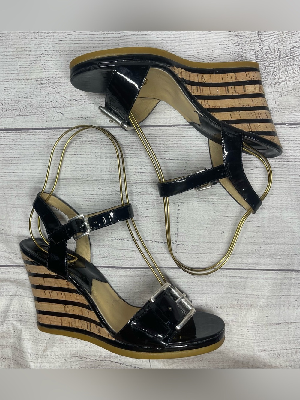 Michael Kors Women’s 8 Black Patent Leather Wedge Sandals